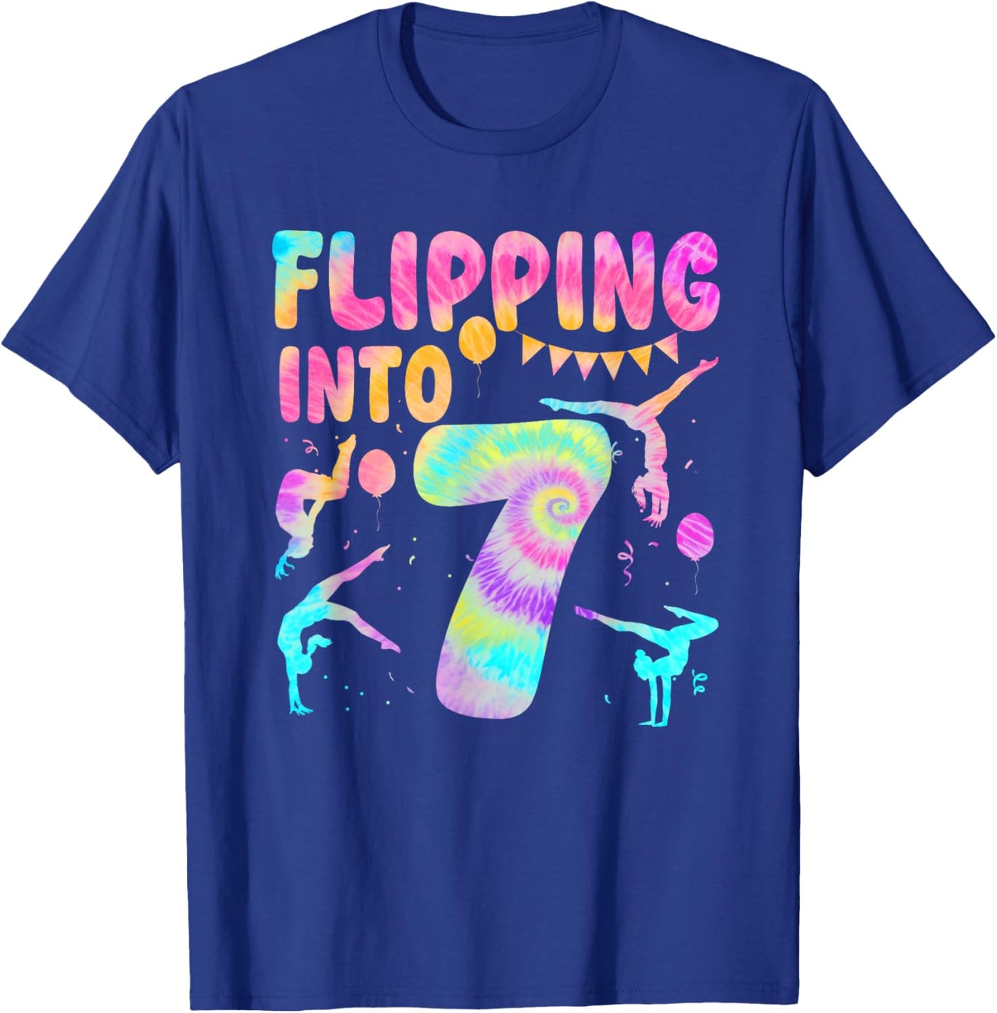 Flipping Into 7 Years Old Birthday Girl Gymnast 7th T-Shirt - T-Shirt | Royal