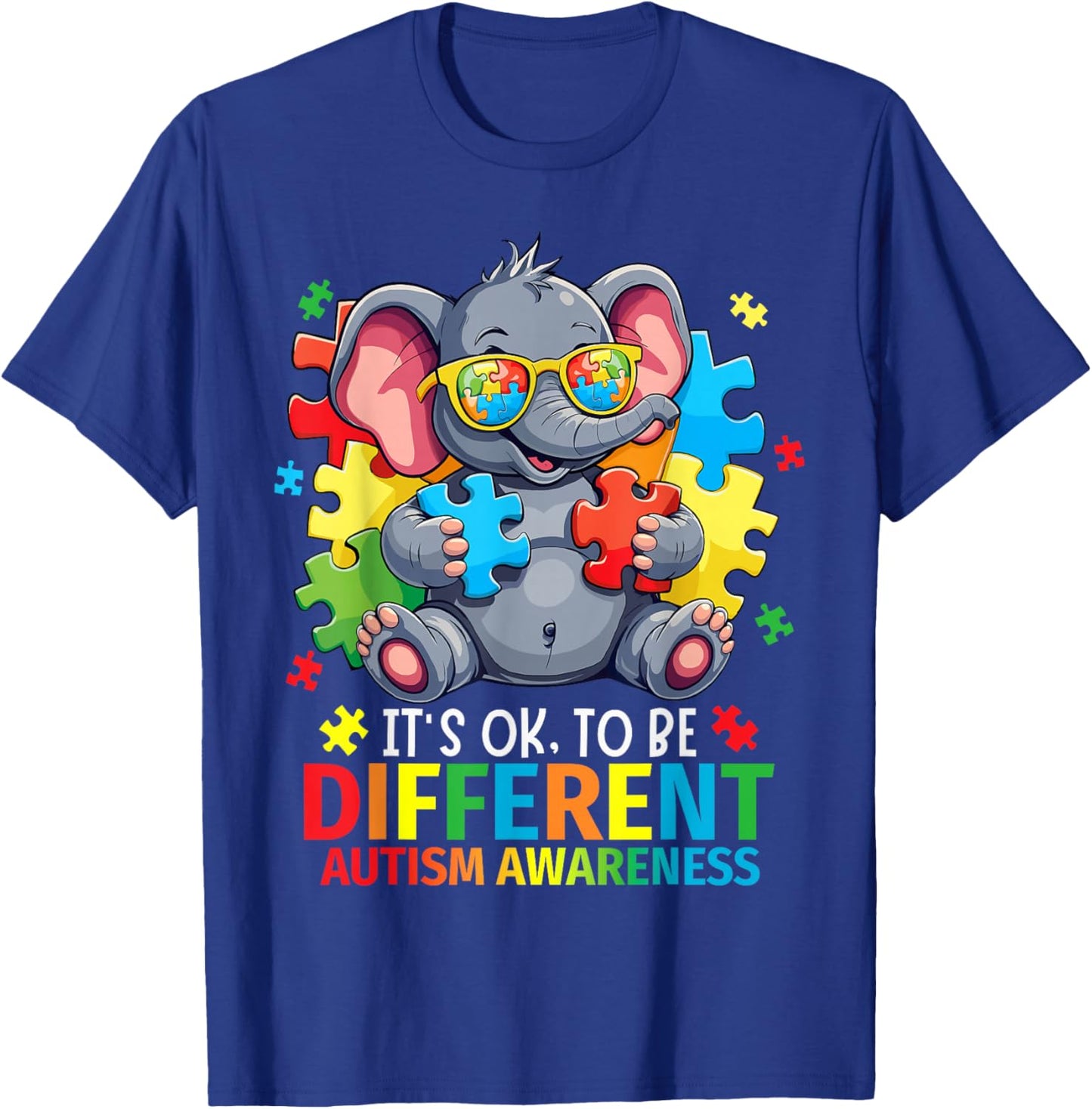 It's Okay To Be Different Autism Awareness Cute Elephant T-Shirt - T-Shirt | Royal