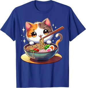 Cat Ramen Noodles Anime Kawaii Japanese Cat T-Shirt - T-Shirt | Royal