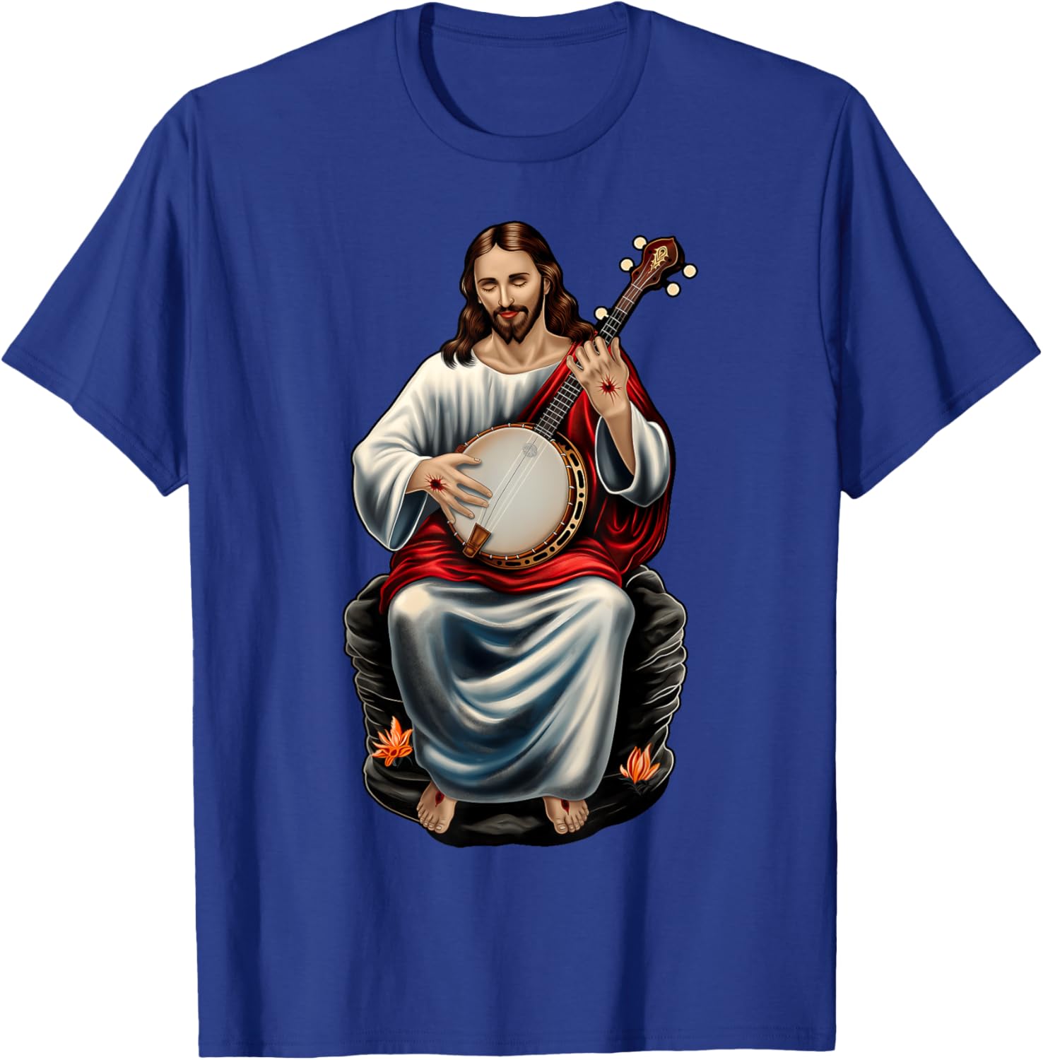 Jesus Christian Religious Playing Banjo Bluegrass T-Shirt - T-Shirt | Royal