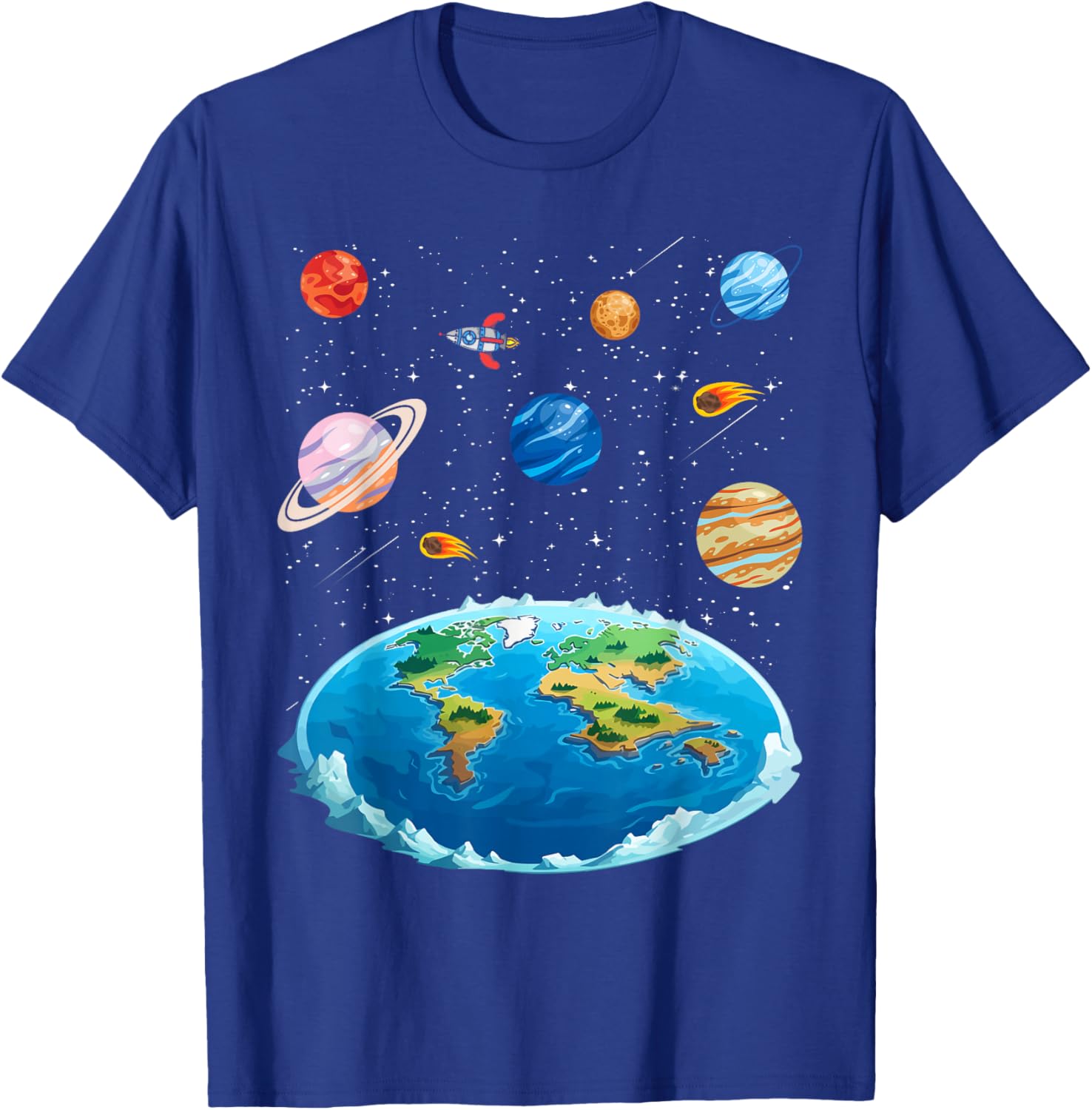 Flat Earth Map Model Globe Conspiracy Believer T-Shirt - T-Shirt | Royal