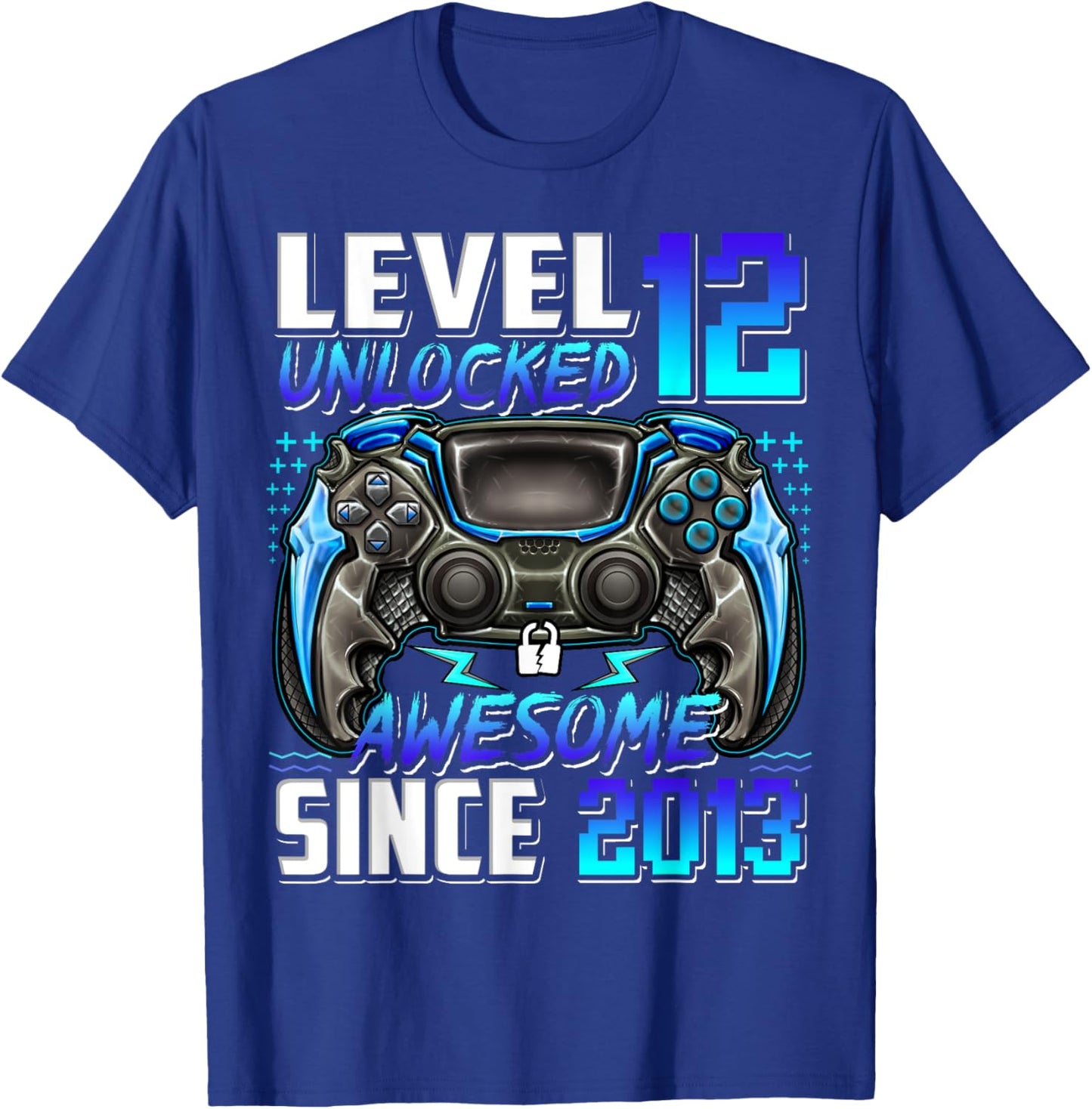 Level 12 Unlocked Awesome Since 2013 12th Birthday Gaming T-Shirt - T-Shirt | Royal