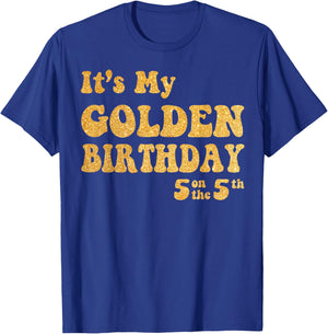 It's My 5th Golden Birthday 5 Year Old Bday Kids Groovy T-Shirt - T-Shirt | Royal