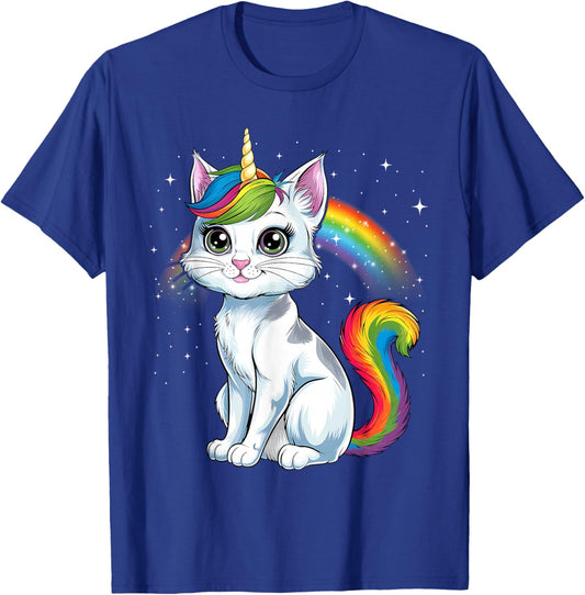 Cute Unicorn Cat Adorable Smiling Rainbow Kitty T-Shirt - T-Shirt | Royal