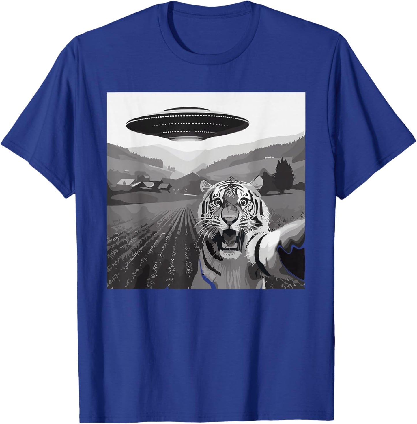 Tiger UFO Alien Funny Sci Fi Animal Men Women Kids T-Shirt - T-Shirt | Royal