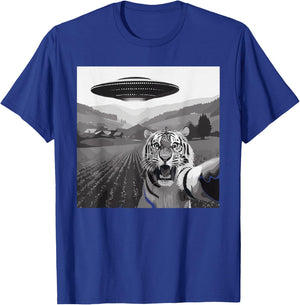 Tiger UFO Alien Funny Sci Fi Animal Men Women Kids T-Shirt - T-Shirt | Royal