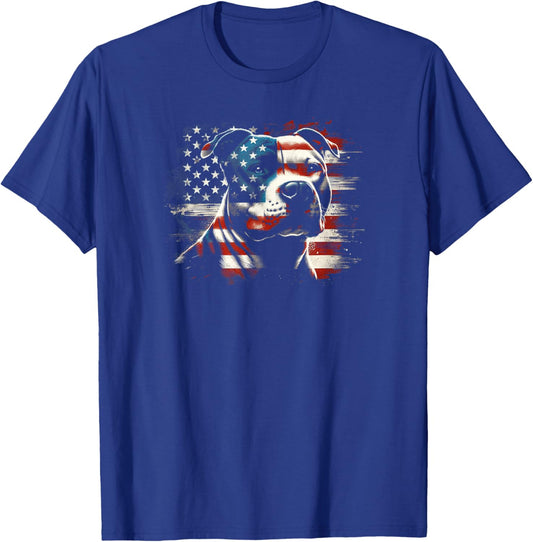 4th Of July American Flag Patriotic Pitbull Terrier T-Shirt - T-Shirt | Royal
