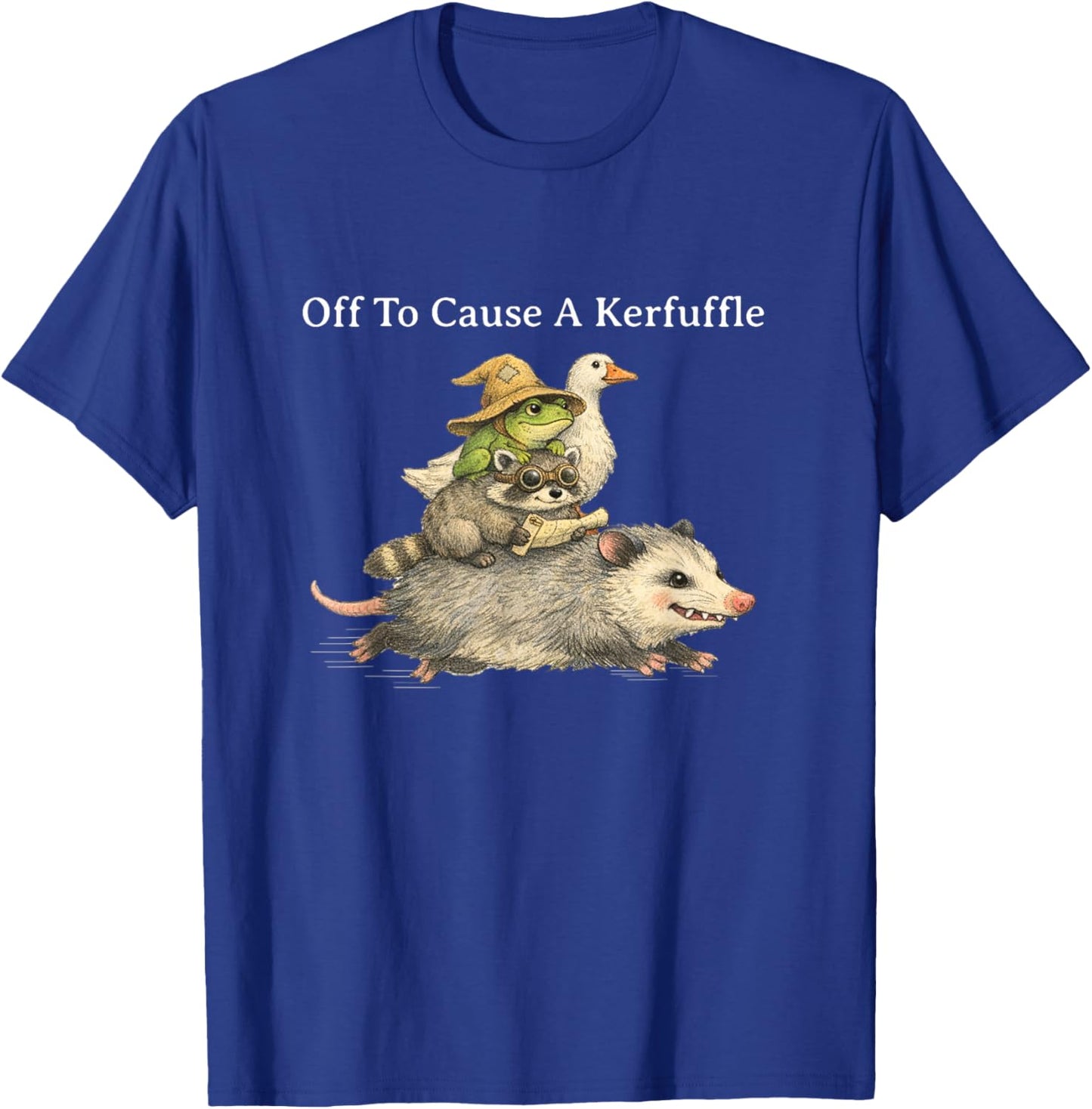 Off to Cause A Kerfuffle Frog Raccoon Goose T-Shirt - T-Shirt | Royal