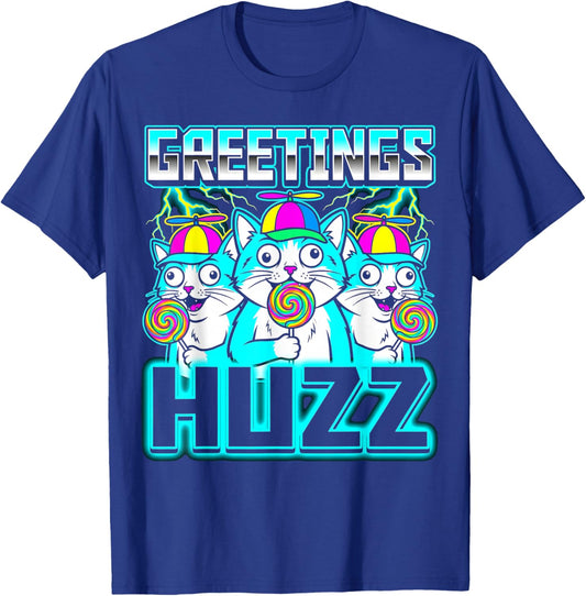 Greetings Huzz Meme Brainrot Cat Funny Gen Z Alpha Slang T-Shirt - T-Shirt | Royal