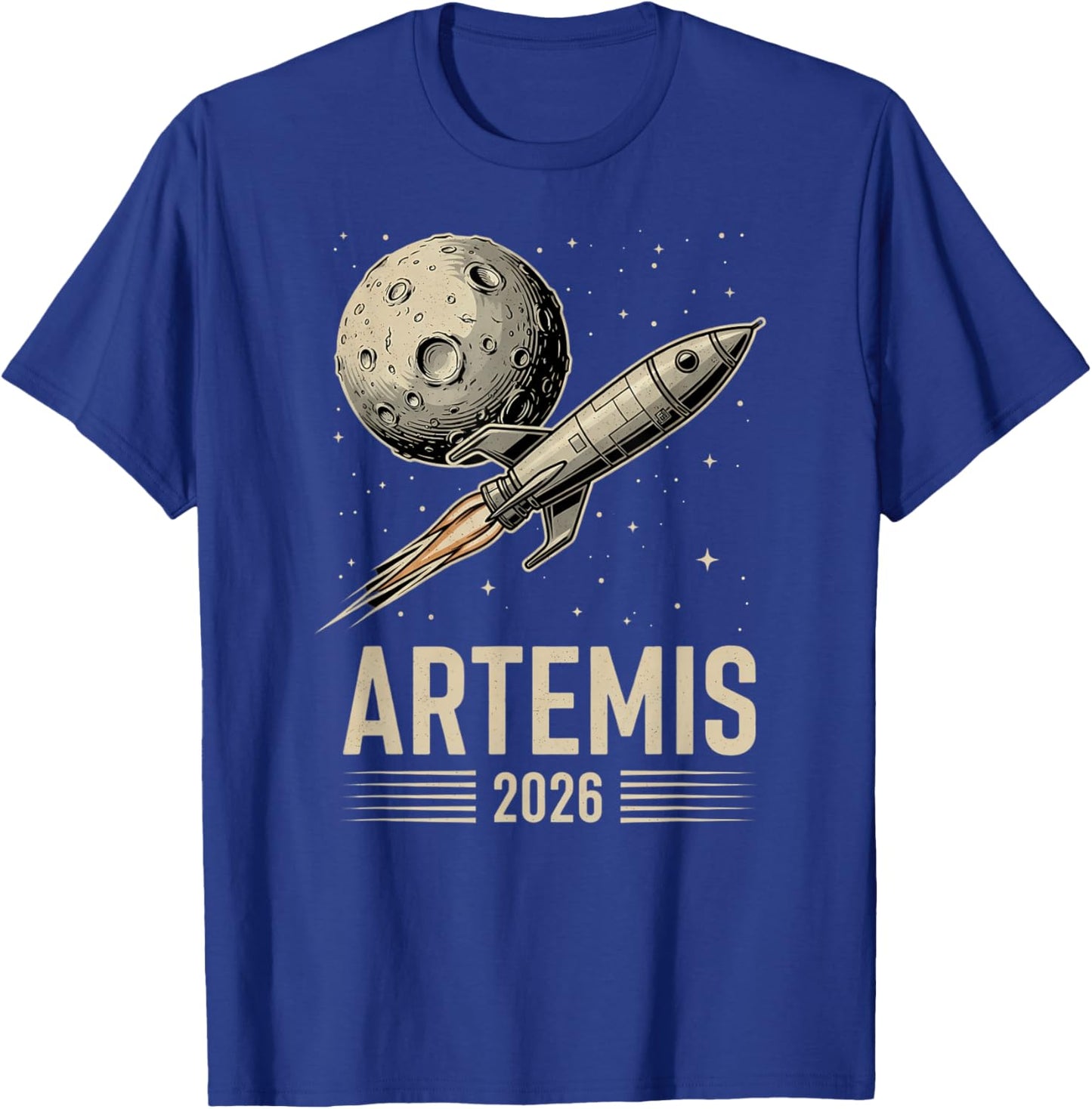 Artemis 2 Launch to The Moon Mission Retro Rocket Ship T-Shirt - T-Shirt | Royal