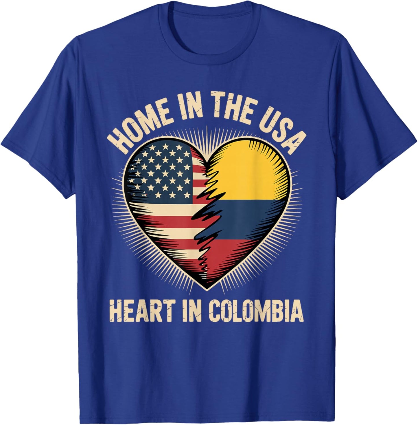 Home in The USA Heart in Colombia American Colombian America T-Shirt - T-Shirt | Royal