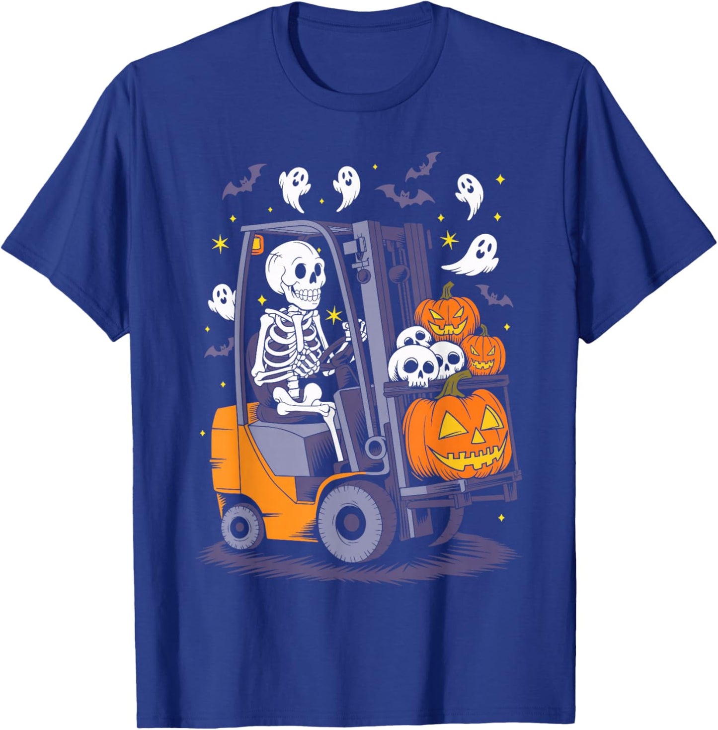 Funny Skeleton Forklift Operator Spooky Halloween Costume T-Shirt - T-Shirt | Royal
