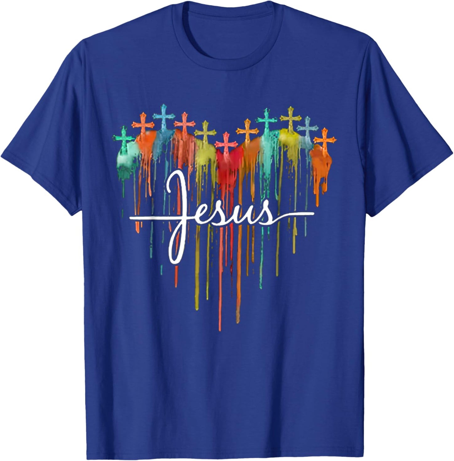 Colorful Jesus Cross Melting Heart For Christian Jesus Lover T-Shirt - T-Shirt | Royal
