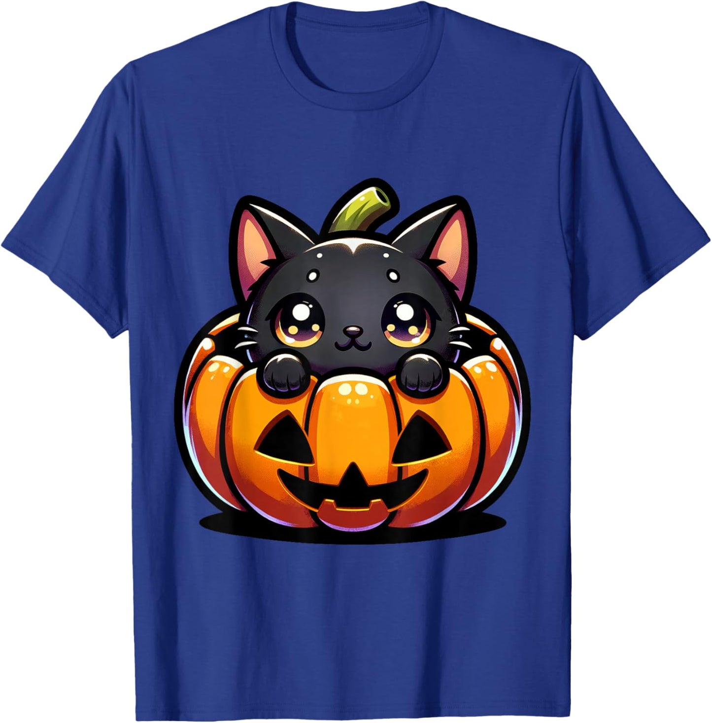 Halloween Cat Funny Fall Pumpkin Cat Lover Cute T-Shirt - T-Shirt | Royal