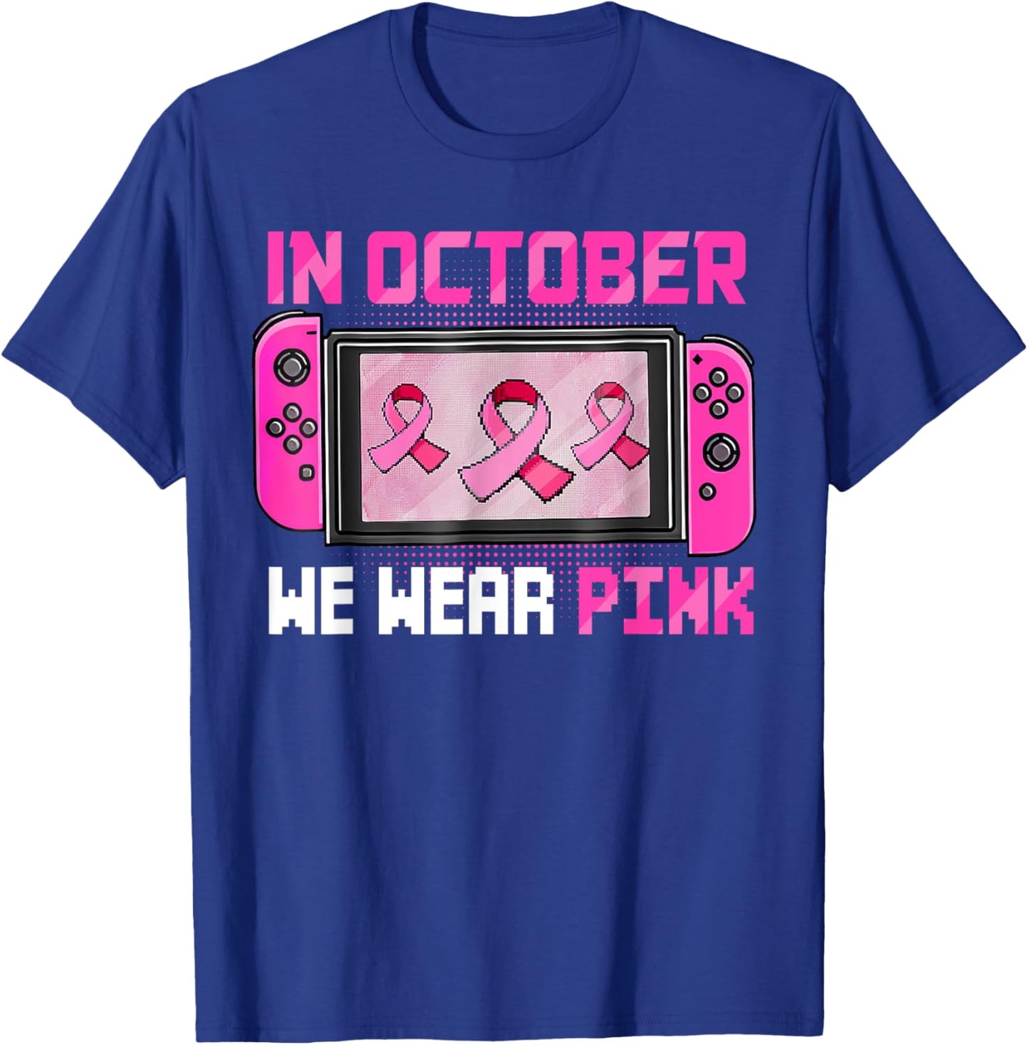 In October We Wear Pink Breast Cancer Gaming Kids Boys Youth T-Shirt - T-Shirt | Royal