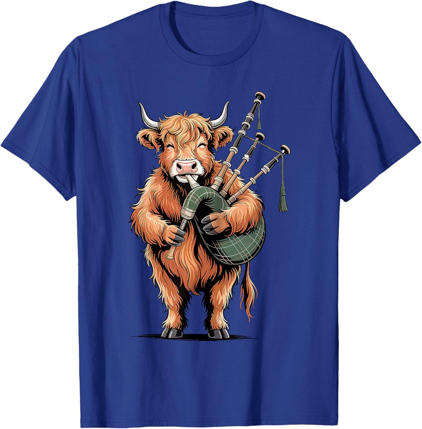 Cute Highland Cow Bagpipe Music Scottish Folk Music Lover T-Shirt - T-Shirt | Royal