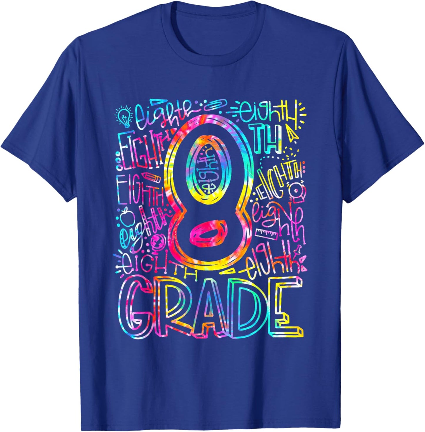 Tie Dye 8th Grade Typography Team Eighth Grade Teacher Gift T-Shirt - T-Shirt | Royal