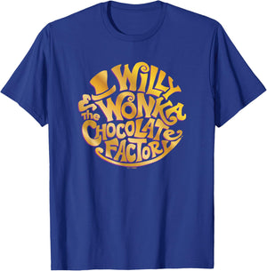 Willy Wonka and The Chocolate Factory Gold Circle Logo T-Shirt - T-Shirt | Royal
