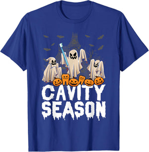 Cavity Season Halloween Funny Dental Ghosts And Toothbrush T-Shirt - T-Shirt | Royal