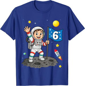 Six 6yr 6th Boys Girls Astronaut Space Birthday 6 Years Old T-Shirt - T-Shirt | Royal