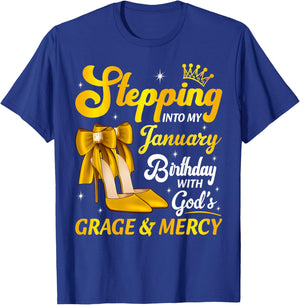 Stepping Into My January Birthday Queen Heels Bday Month T-Shirt - T-Shirt | Royal