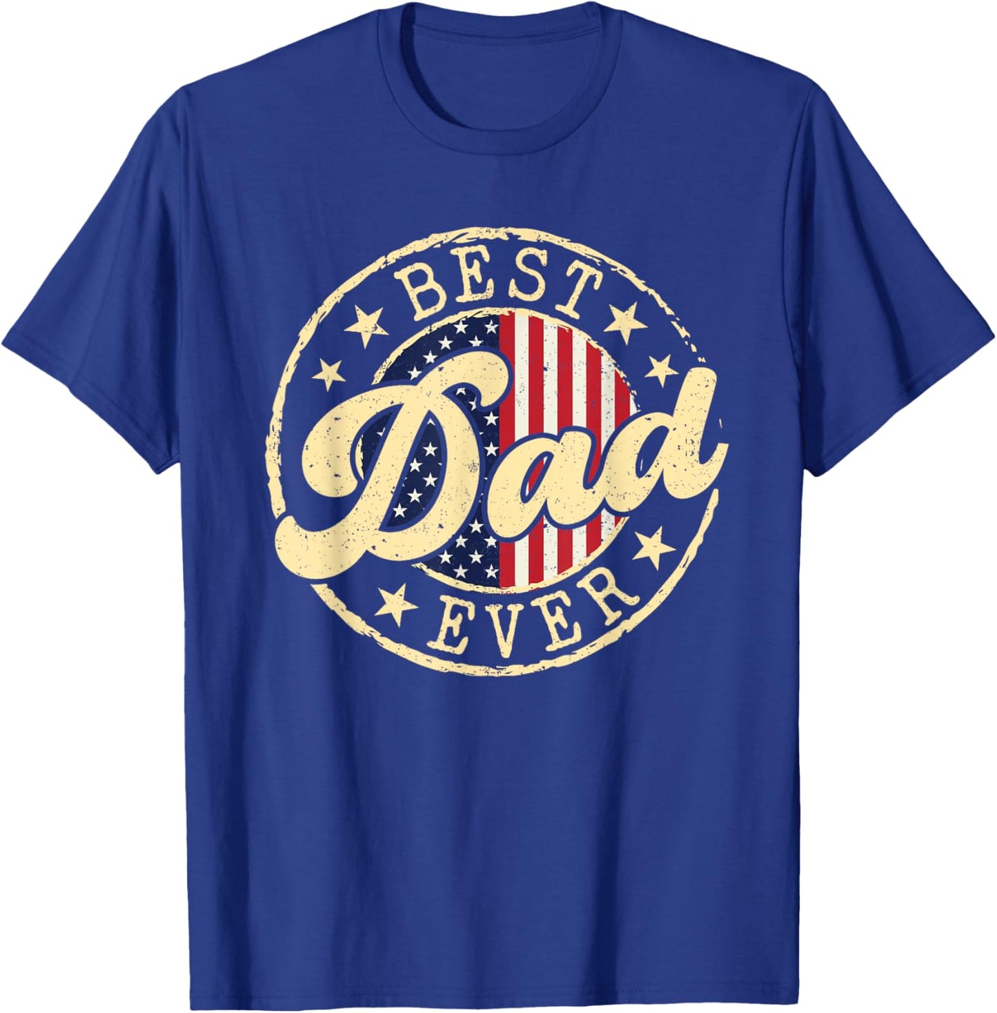 Retro Best Dad Ever Funny Fathers Day America Flag Dad Gifts T-Shirt - T-Shirt | Royal