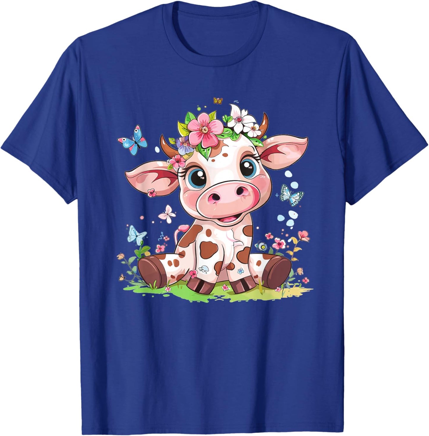 Cute Cow with Flowers I Kids Cow T-Shirt - T-Shirt | Royal