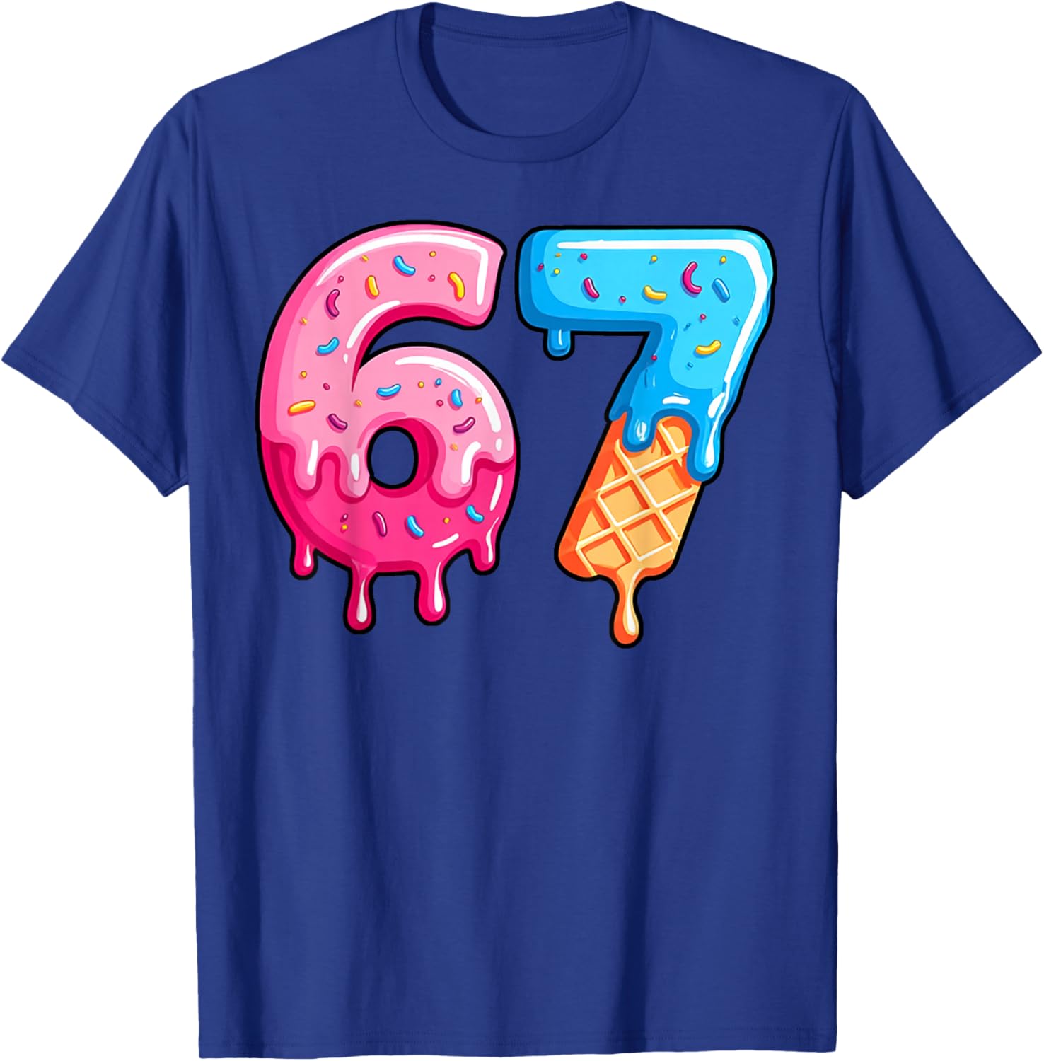 Six Seven Ice Cream Drip Cool Meme 67 Funny Number T-Shirt - T-Shirt | Royal