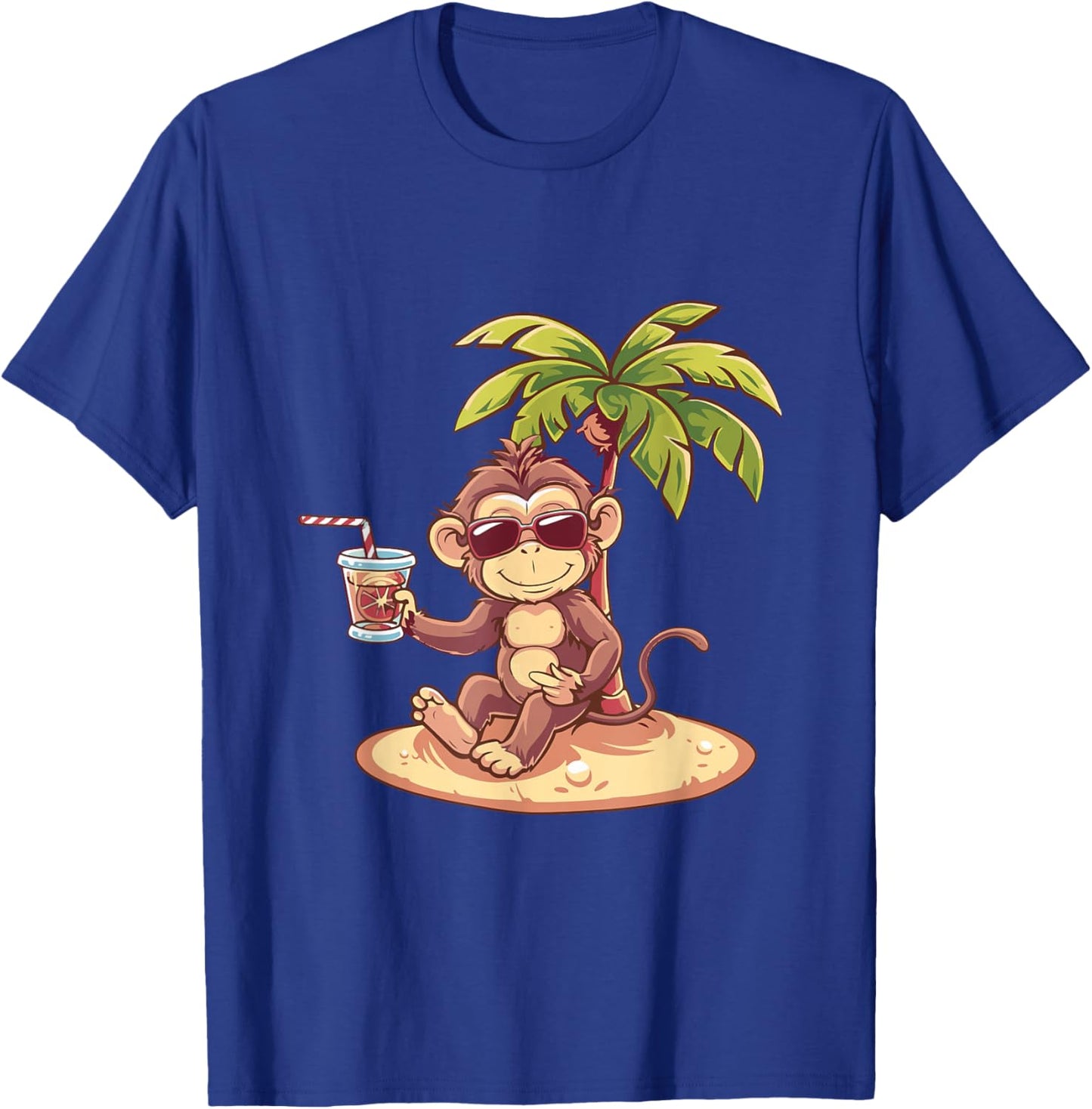 Cute Monkey On Beach | Vacation Travel Summer T-Shirt - T-Shirt | Royal