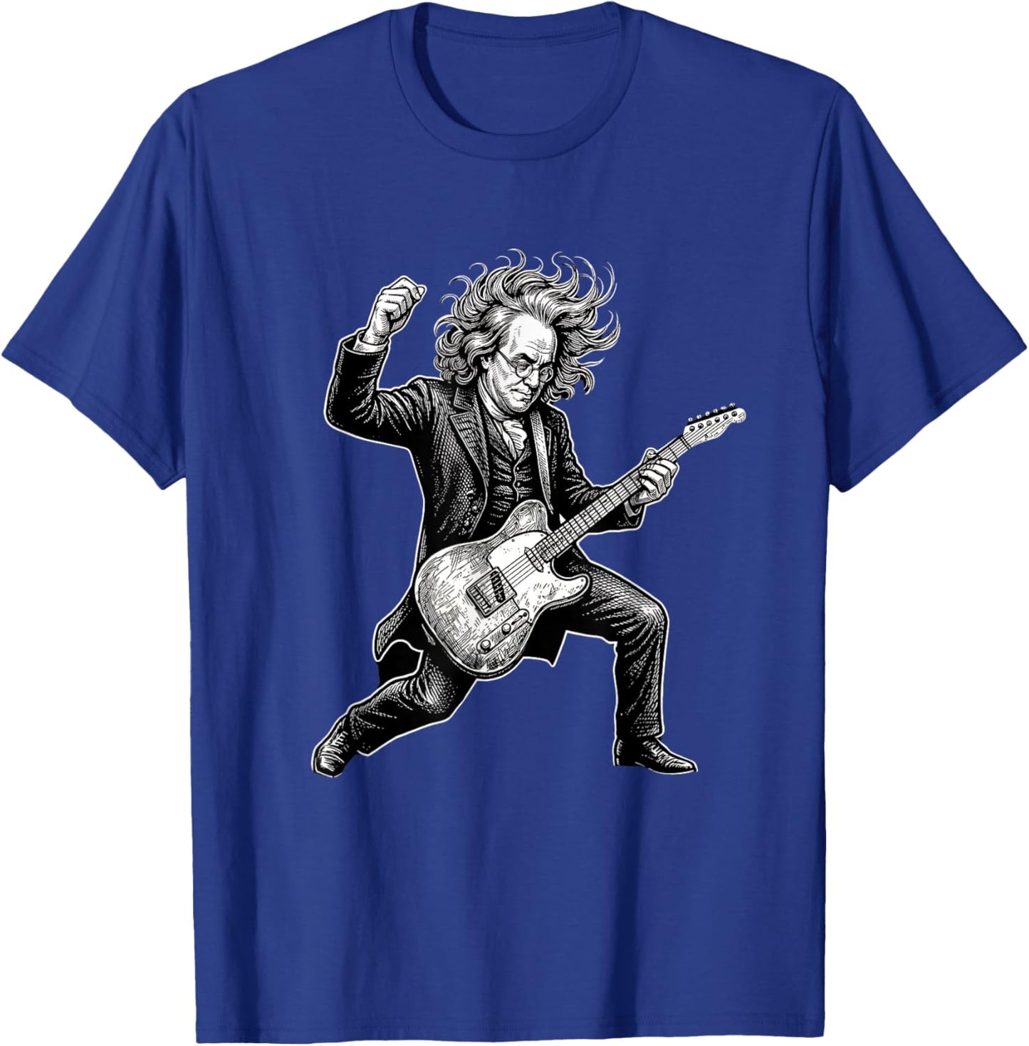 Ben Franklin Playing Guitar Funny July 4th Rock Guitar T-Shirt - T-Shirt | Royal