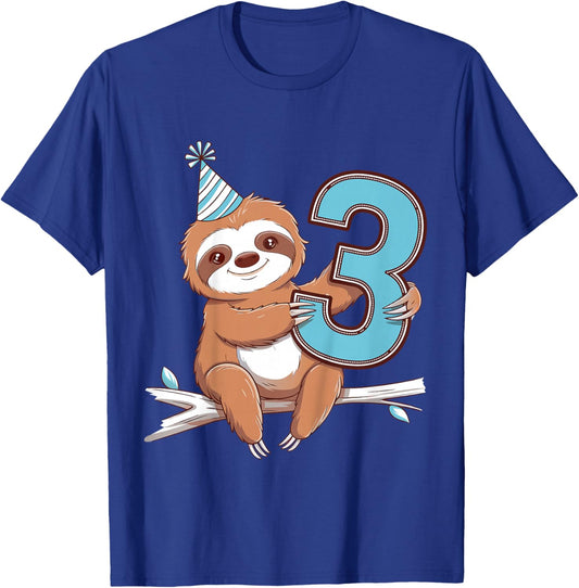 Kids 3rd Birthday Sloth Kids T-Shirt - T-Shirt | Royal