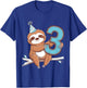 Kids 3rd Birthday Sloth Kids T-Shirt - T-Shirt | Royal