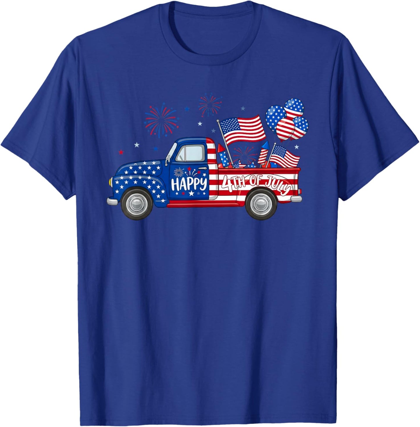 Classic Patriotic Truck Happy 4th of July USA Flag Farmhouse T-Shirt - T-Shirt | Royal