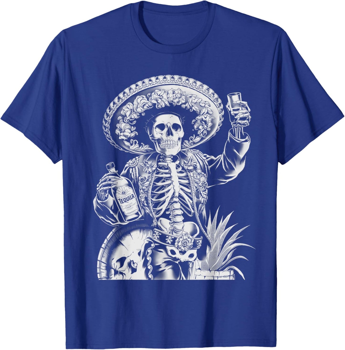 Mexico Vintage Skeleton Tequila Dia De Los Muertos Mexican T-Shirt - T-Shirt | Royal