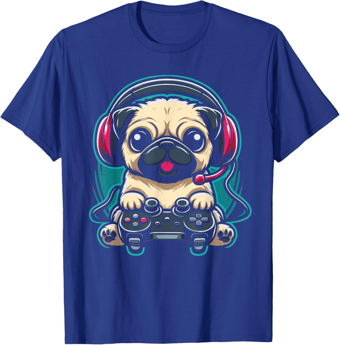 Gamer Pug Playing Video Games Gaming T-Shirt - T-Shirt | Royal