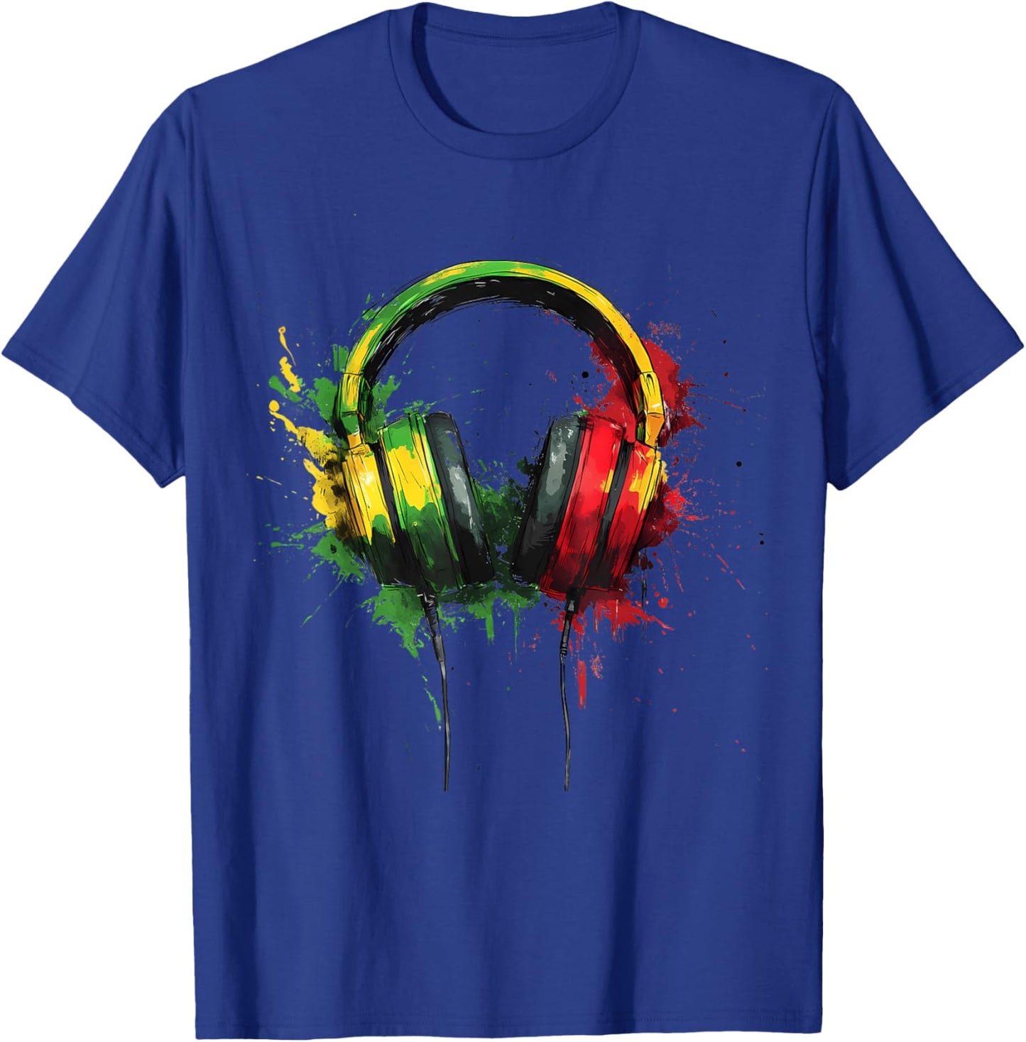 Reggae Music Headphones Jamaican Rasta Roots Jamaican T-Shirt - T-Shirt | Royal