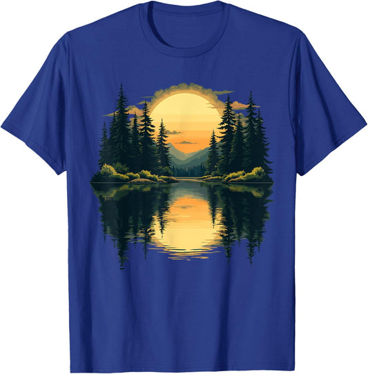 Nature Trees Reflection Forest Outdoor Wildlife T-Shirt - T-Shirt | Royal