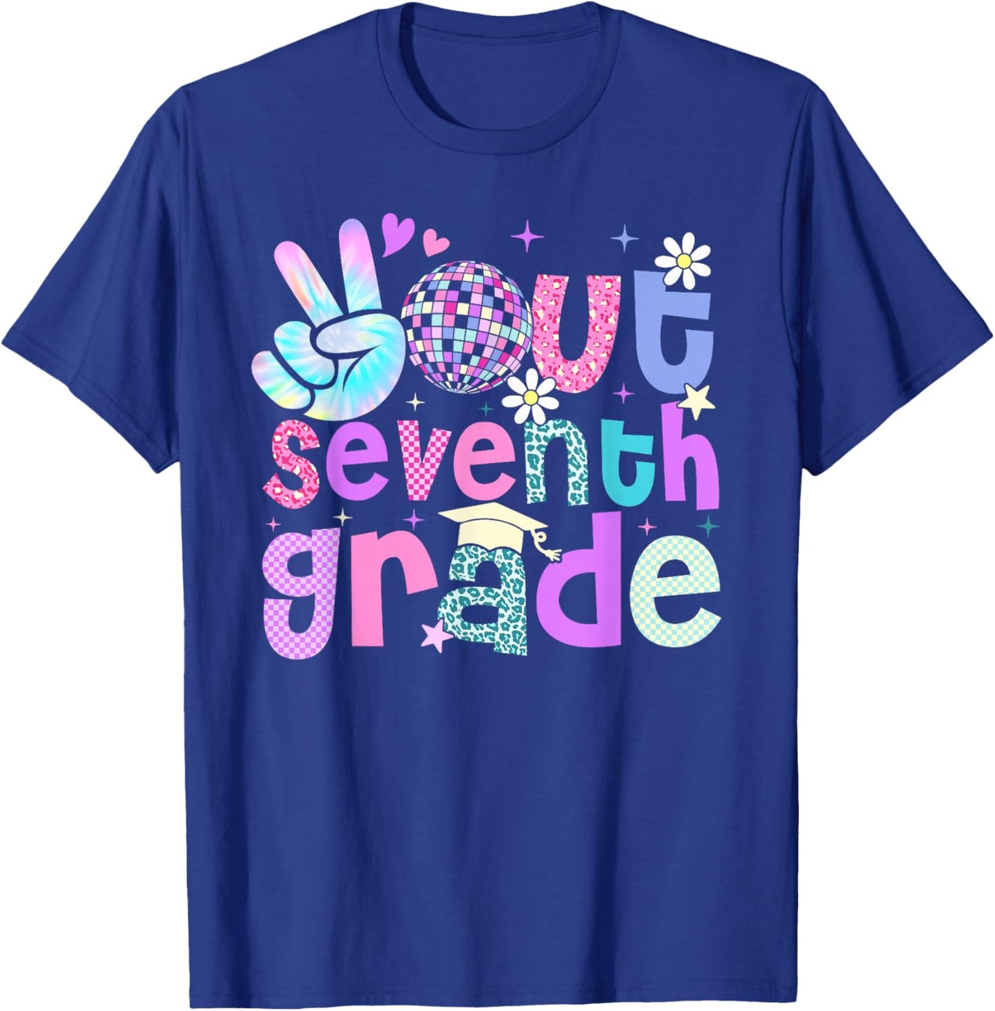 Peace Out Seventh Grade Last Day Of 7th Grade Leopard T-Shirt - T-Shirt | Royal