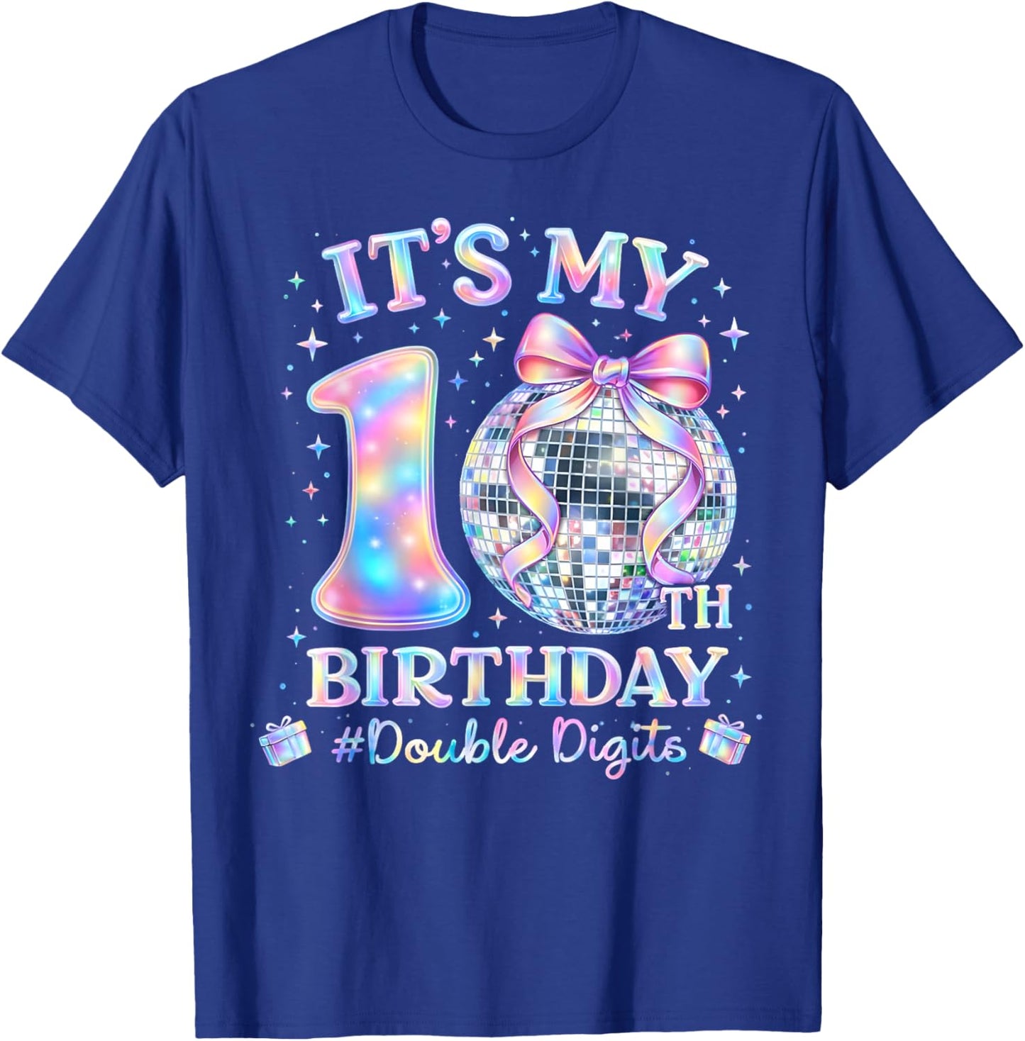 It's My 10th Birthday Girl Double Digits Disco Bow Ball T-Shirt - T-Shirt | Royal