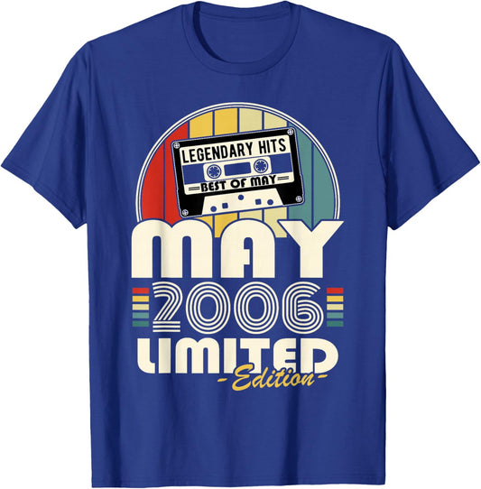 Vintage Anniversaire 20 Ans Née en Mai 2006 Garçons Filles T-Shirt - T-Shirt | Royal