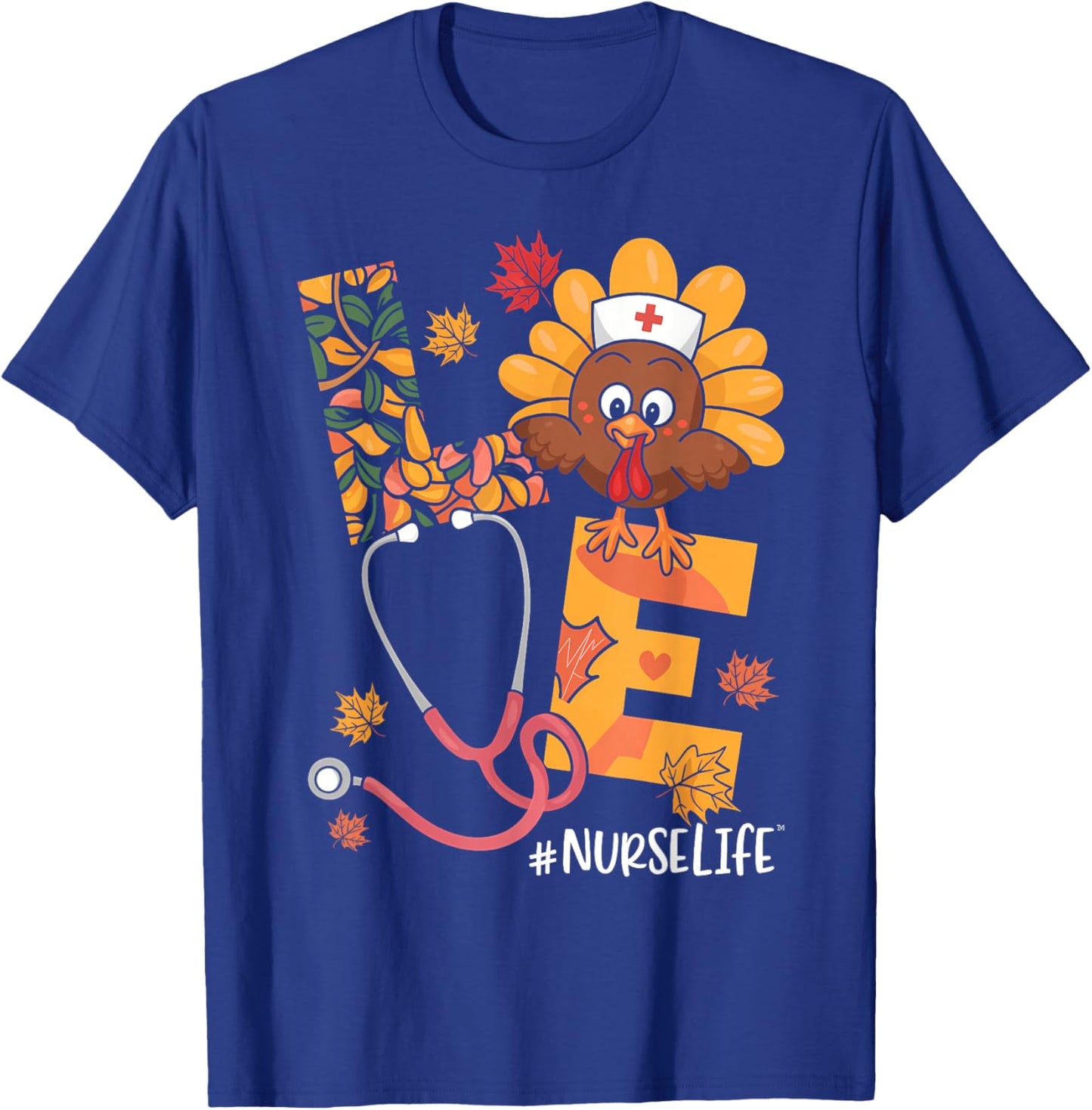 Turkey Nurse Thanksgiving Fall Scrub Nursing RN ICU ER Nicu T-Shirt - T-Shirt | Royal