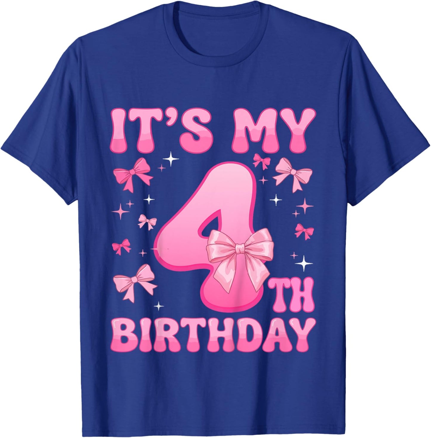 Kids 4th Birthday Shirt Girl Coquette Bow Kids Four 4 Year Old T-Shirt - T-Shirt | Royal