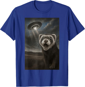 Funny Ferret UFO Shocked Alien Abduction Selfie T-Shirt - T-Shirt | Royal