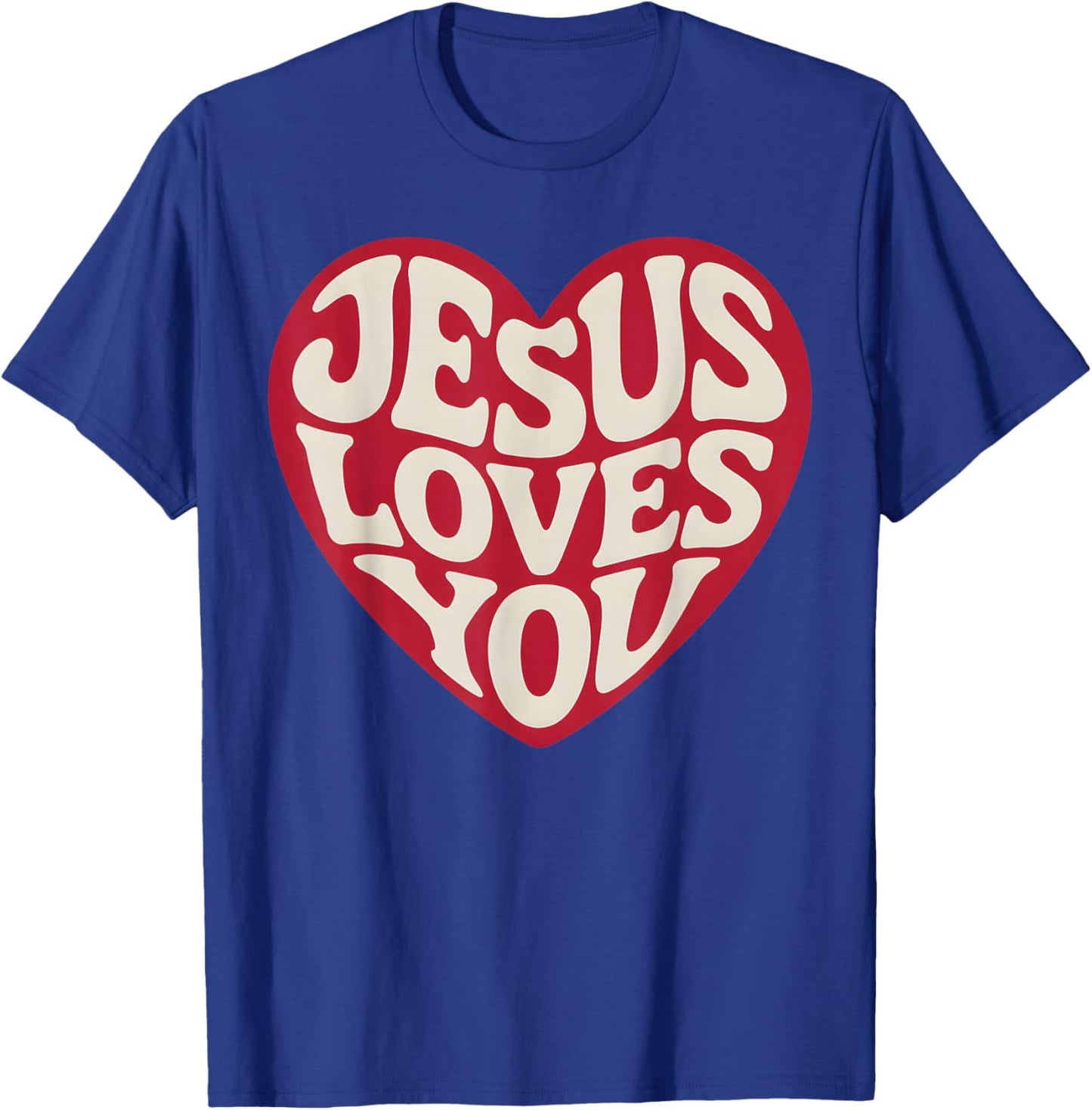 Jesus Loves You Retro Christian Heart Vintage Style T-Shirt - T-Shirt | Royal
