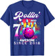 Bowling Party Rollin' 7 Awesome 2018 7th Birthday Girls T-Shirt - T-Shirt | Royal