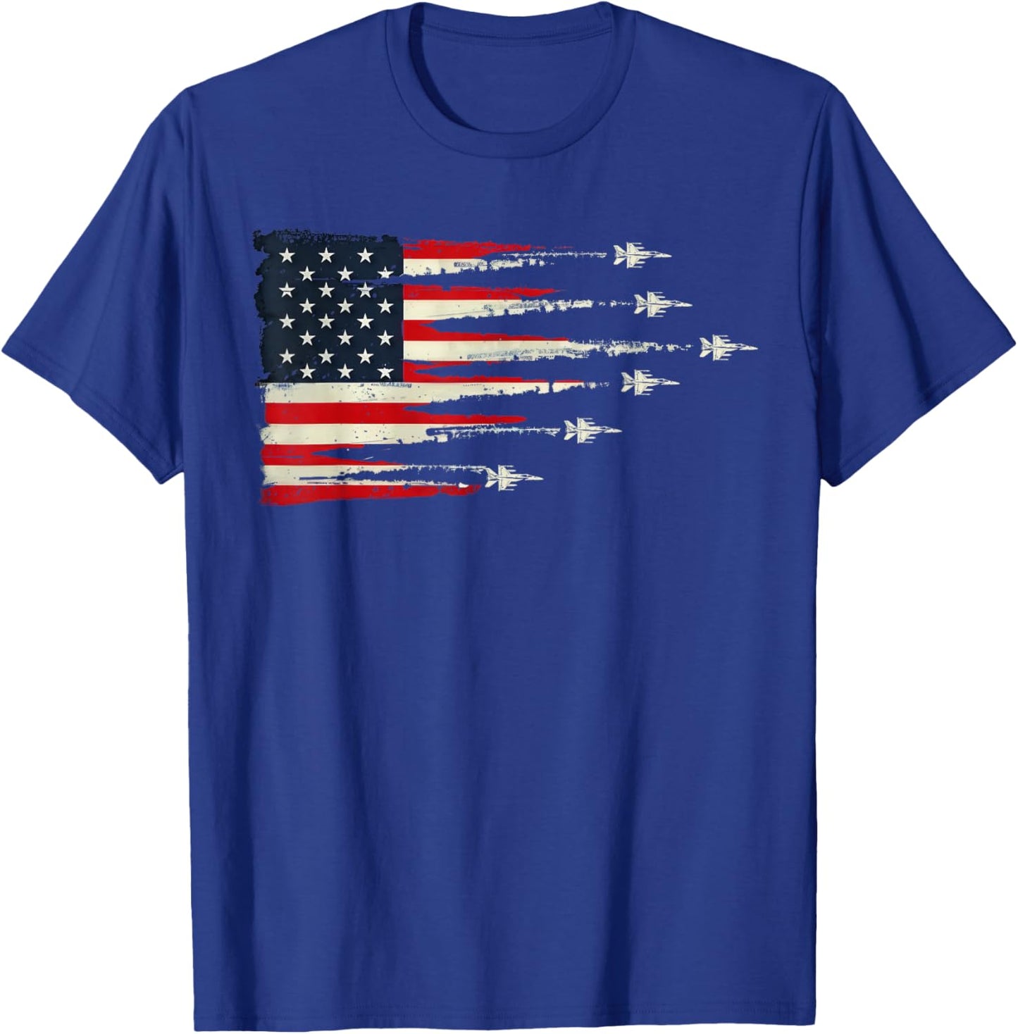 Patriotic Red White Blue USA Flag Fighter Jets 4th of July T-Shirt - T-Shirt | Royal