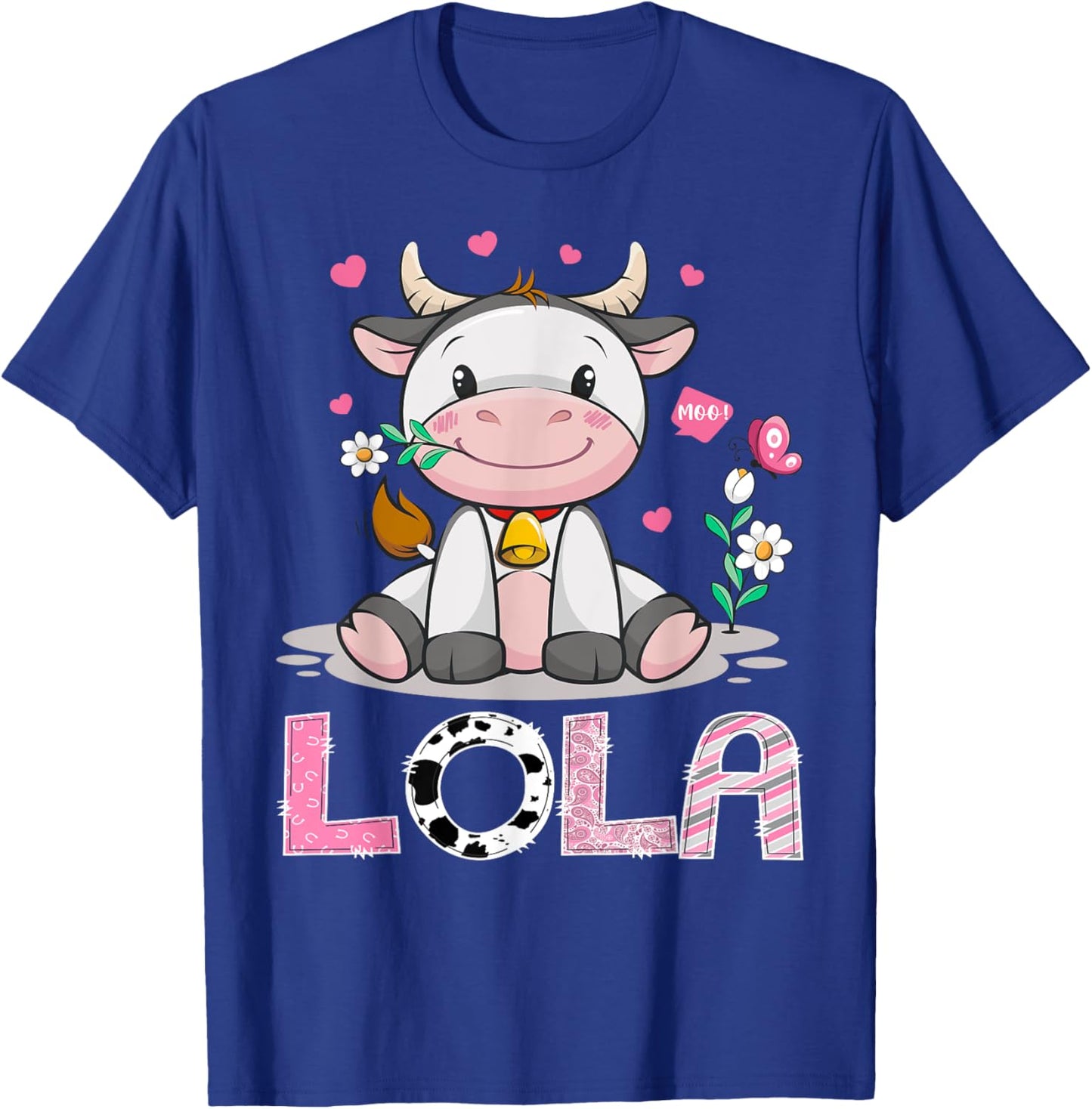 Lola Cute Cow Moo Moo Farmer Birthday Family Matching T-Shirt - T-Shirt | Royal