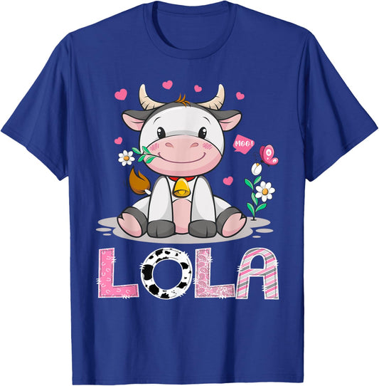 Lola Cute Cow Moo Moo Farmer Birthday Family Matching T-Shirt - T-Shirt | Royal