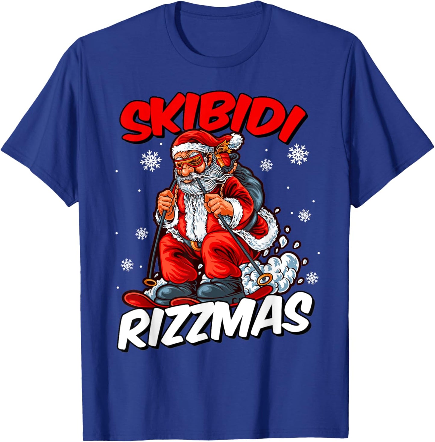 Retro Skibidi Rizzmas Funny Santa Clause Skiing_Xmas T-Shirt - T-Shirt | Royal
