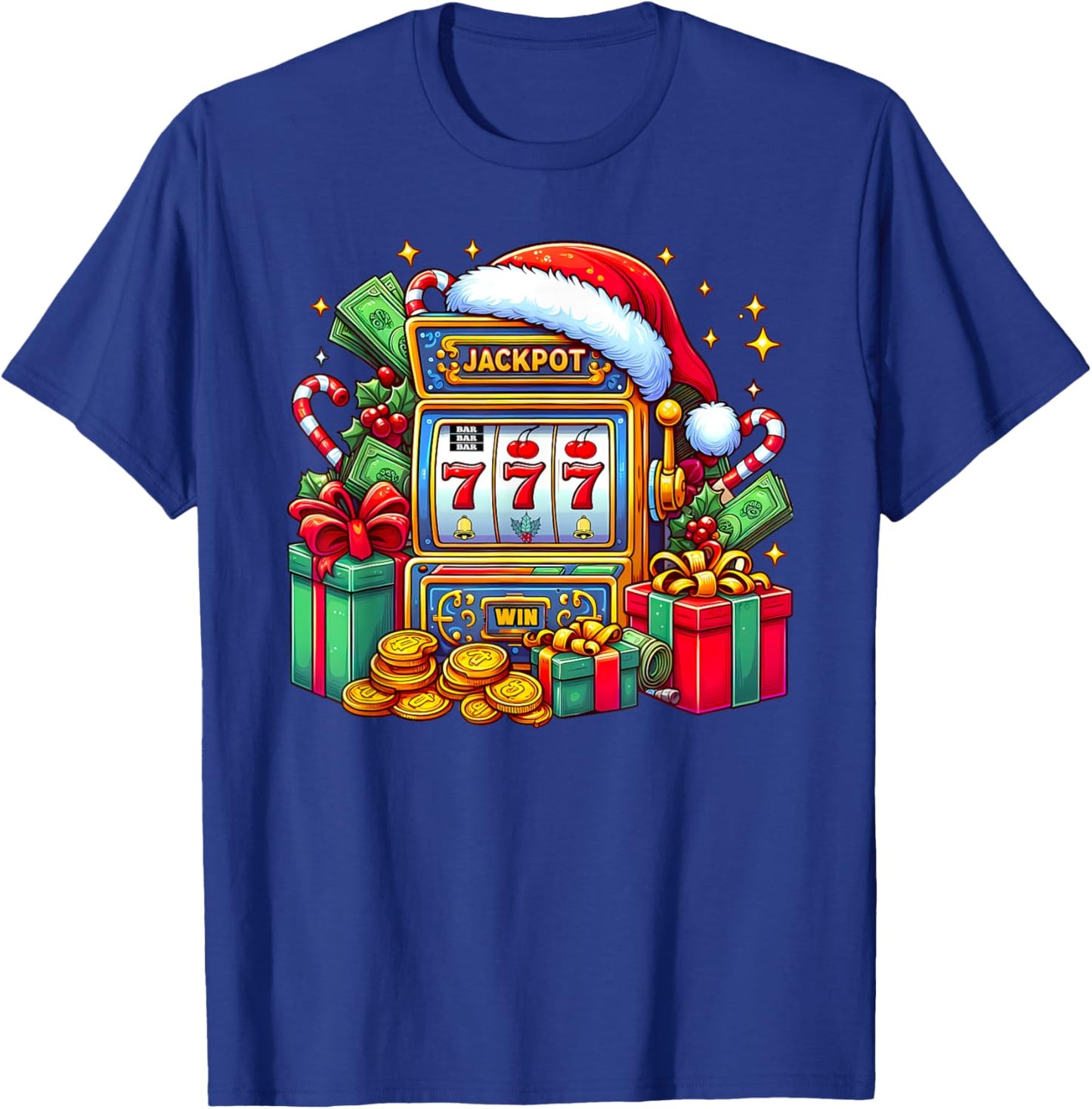 Christmas Slot Machine Casino Lucky Winner Xmas Big Jackpot T-Shirt - T-Shirt | Royal